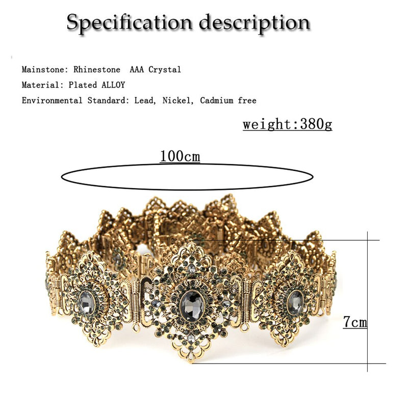 Sunspicems Moroccan Caftan Belt for Women Wedding Dress Body Jewelry Gold Color Metal Waist Chain Adjustable Length Bride Gift