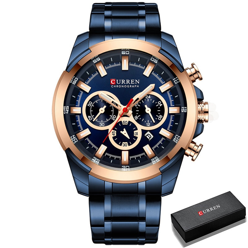 CURREN Men’s Watches Top Brand Big Sport Watch Luxury Men Military Steel Quartz Wrist Watches Chronograph Gold Design Male Clock