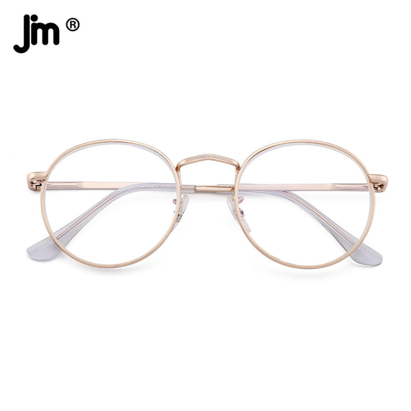JM Round Blue Light Blocking Reading Glasses Men Women Spring Hinge Metal Frame Vintage Magnifier Diopter Presbyopic