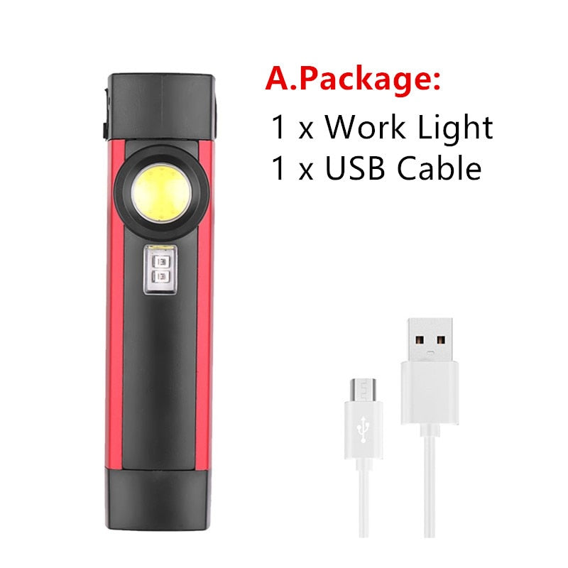 AEFJ Portable 4 Mode COB Flashlight UV Torch USB Rechargeable LED Work Light Magnetic XPE Hanging Hook Lamp For Outdoor Camping