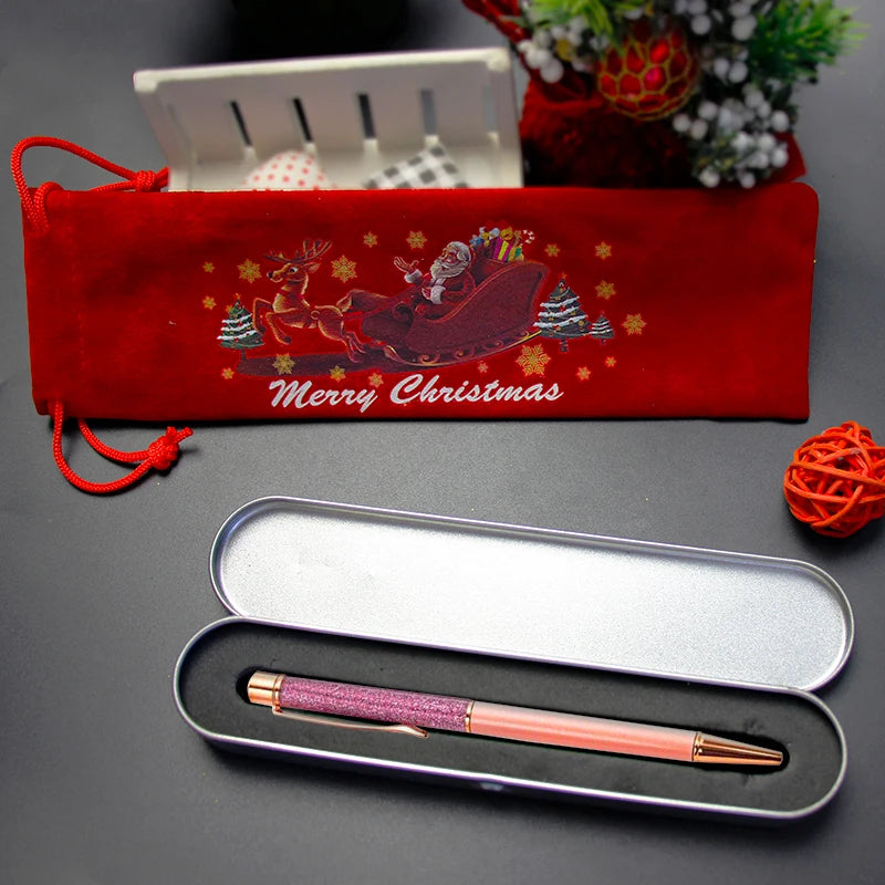 3pcs/set Custom Gift Pen LOGO Ballpoint Pens Pen Case Christmas Bag Christmas Decor New Year Kids Gift Stationery Engraved Name
