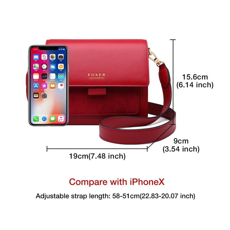 FOXER Women Organ Bag Split Cow Leather Crossbody Shoulder Bags Female Fashion Messenger Bag Small Lady Flap Purse Gift for Girl