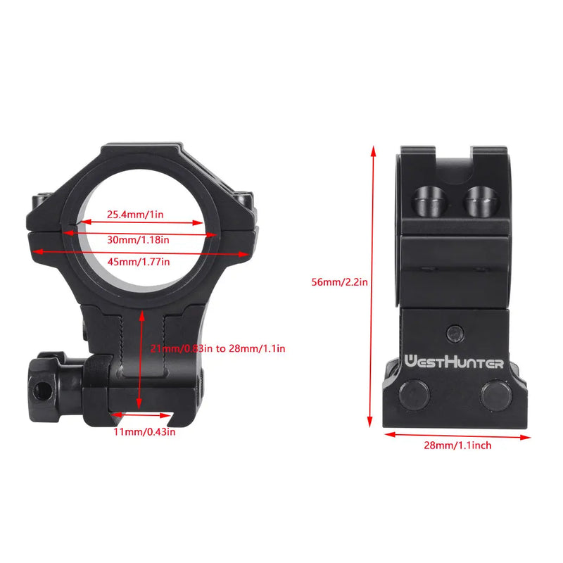 WESTHUNTER Adjustable Profile Dovetail Riflescope Mounts 1''/30mm Center Height 21 To 28mm Optical Sights 11mm Rails Rings