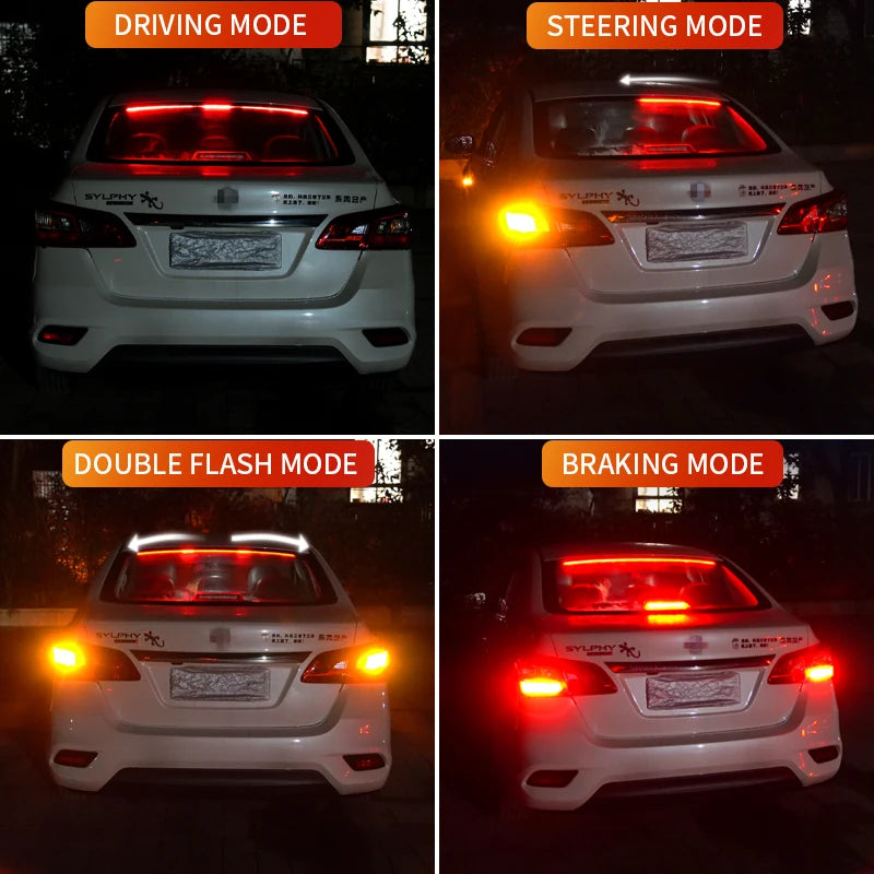 100cm Car High Position Brake Lights Multi-mode Rear Tail Warning Turn Signal Running Lamp Universal Auto 12V Flexible LED Strip
