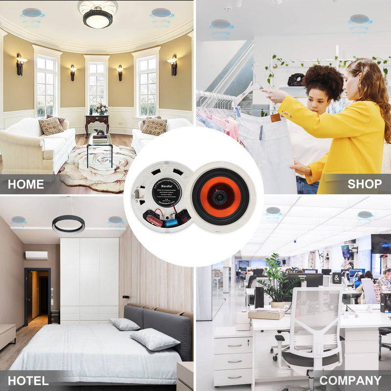 Herdio 4PCS 6.5" 4PCS Bluetooth In Ceiling Speakers 600W 2-Way Flush Mount Speakers System With Wall Amplifier Receiver For Home