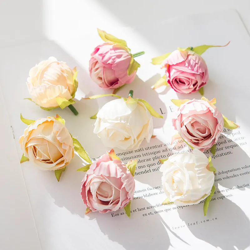 Wholesale Artificial Flowers Silk Tea Buds Fake Roses Wedding Decorative Christmas Wreaths Home Decorations DIY Gifts Box Pompom