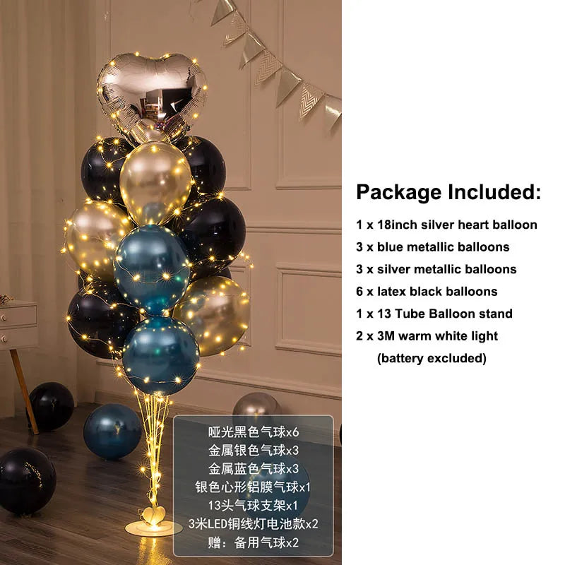 Light Up LED Balloon Stand Kit 13Pcs Balloons Reusable Clear Column Holder Set For Table Floor Wedding Birthday Party Supplies