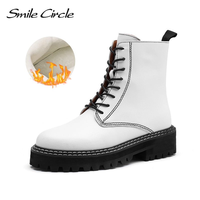 Smile Circle Ankle Boots Women Flats Platform shoes Fashion Round toe Comfortable Casual Short Boots Ladies