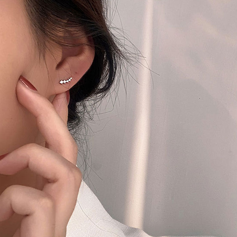925 Sterling Silver Korean Version Simple Star Combination Stud Earrings Women Fashion Temperament Student Party Jewelry
