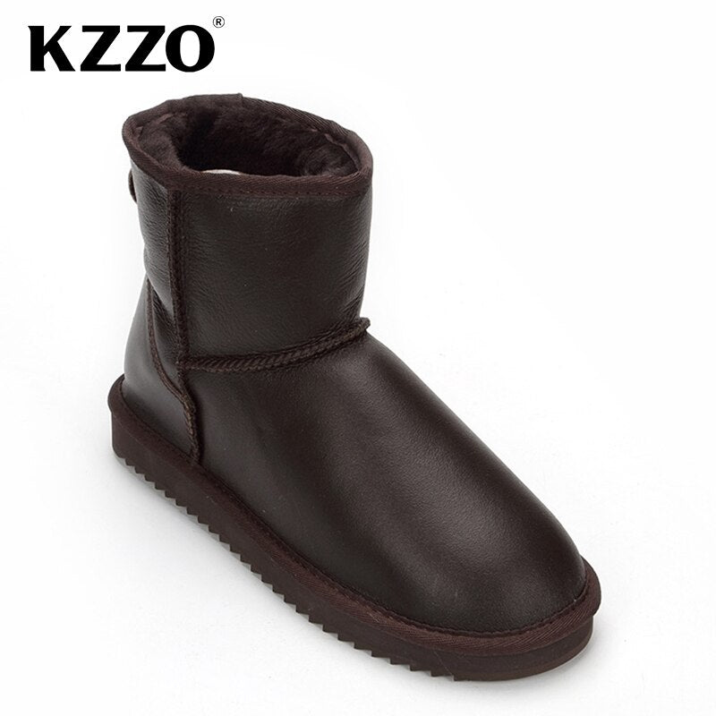 KZZO Australian Classic Waterproof Ankle Men Snow Boots Genuine Leather Natural Wool Lined Winter Warm Non-slip Short Boots 2021