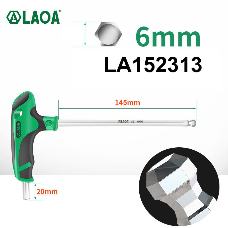 LAOA T-shaped hexagon Screwdriver S2 Hex Screwdrivers set 2.5/3/4/5/6/8mm 58HRC Socket Screw Wrench Flat Ball Head Spanner