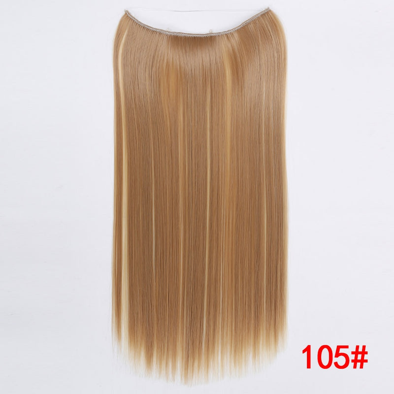 Allaosify 22 inches Clip on Wire Fish Line Hair Extensions Secret Invisible Wire One Piece for Ombre Hair Synthetic Hairpiece