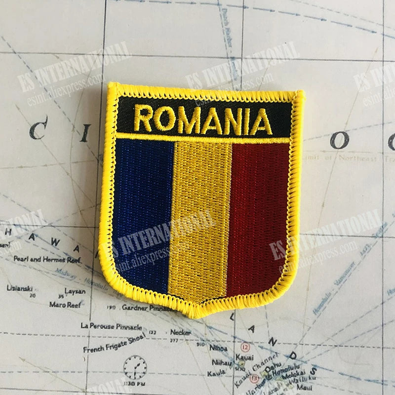ROMANIA National Flag Embroidery Patches Badge Shield And Square Shape Pin One Set On The Cloth Armband   Backpack  Decoration