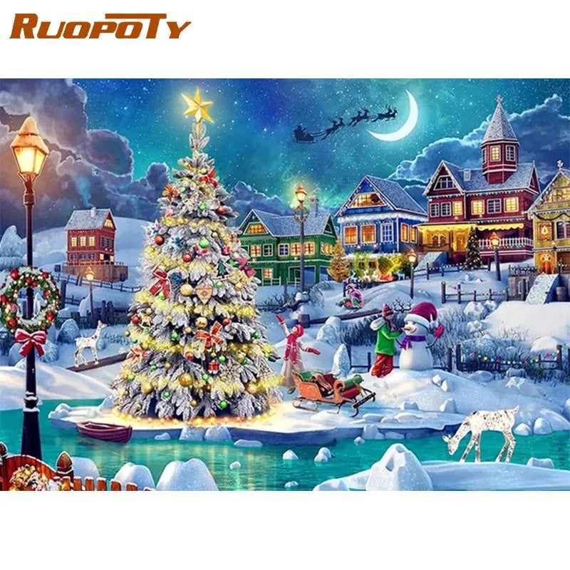 RUOPOTY 60x75cm Frame Paint By Number For Adults Christmas Snow Picture By Numbers Acrylic Paint On Canvas Home Decors Artwork
