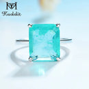 Kuololit Paraiba Gemstone Rings for Women Solid 925 Sterling Silver Emerald Cutting Tourmaline Handmade Engagement Bride Jewelry