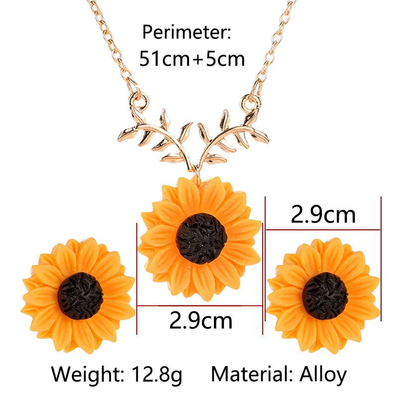 Jisensp Fashion Leaf Branch Sunflower Necklace for Women Party collares Ketting Accessories I Love You Necklace Jewelry Gift