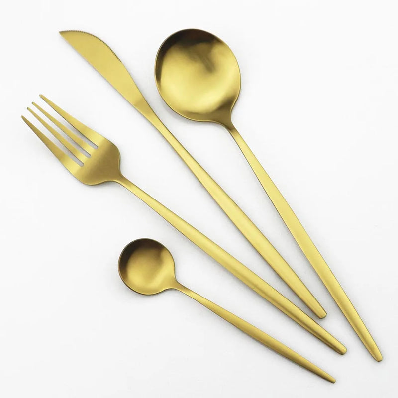 JANKNG 30Pcs Matte Gold Tableware Stainless Steel Dinnerware Set Cutlery Set Knife Spoon Fork Silverware Kitchen Flatware Set