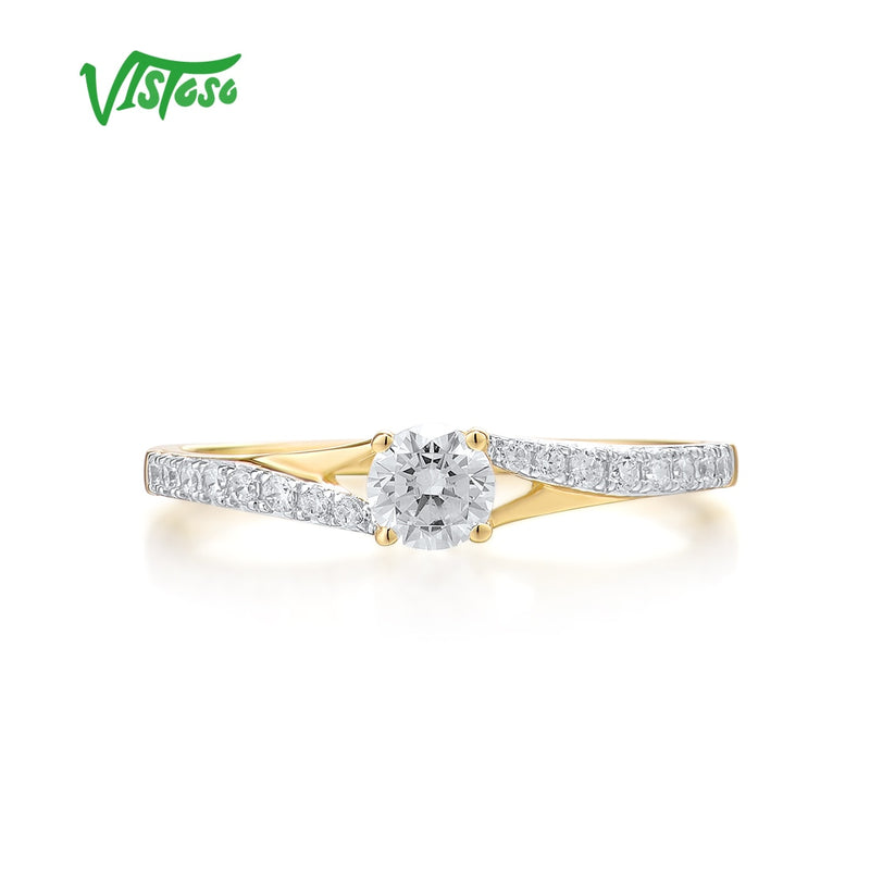 VISTOSO Gold Rings For Women Genuine 9K 375 Yellow Gold Ring Sparkling White CZ Promise Band Rings  Anniversary Fine Jewelry