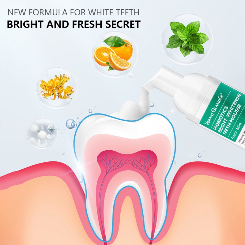 VIBRANT GLAMOUR Tooth Whitening Mousse Mint Toothpaste Remove Plaque Stains Oral Odor Bright Teeth Fresh Breath Oral Care Tool