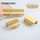 IHOMCASA Modern Simple Concealed Handle Brass Leaf Invisible Pulls Wardrobe Cupboard Wine Cabinet Furniture Drawer Golden Knobs