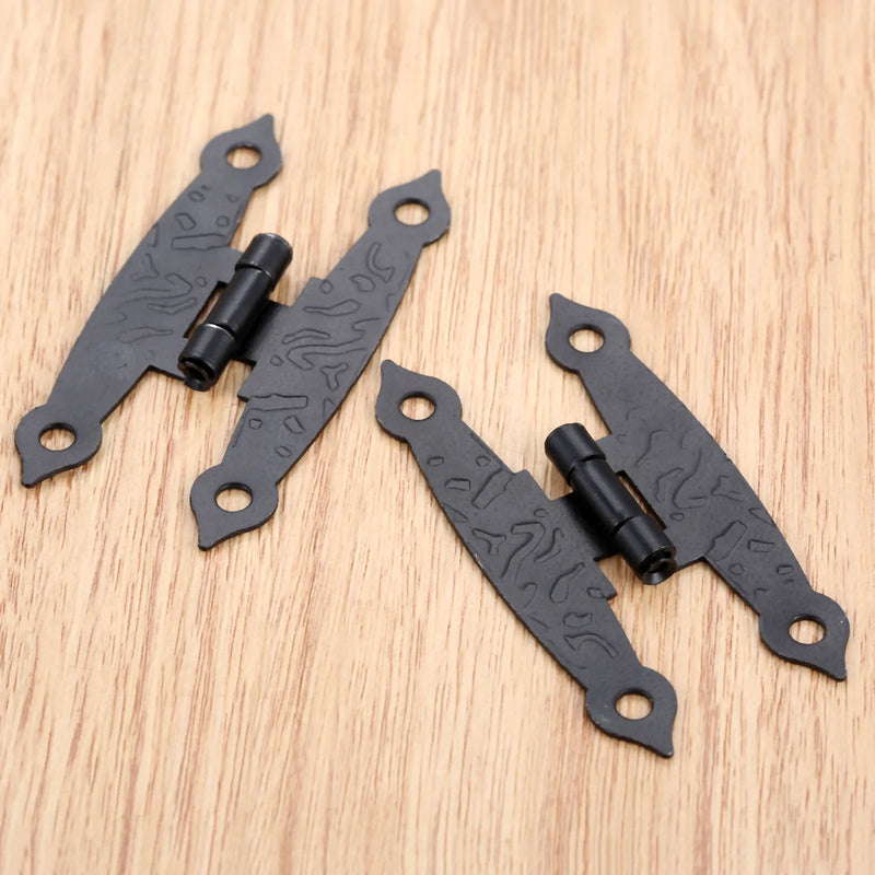 2 Pcs 65*33mm Black Antique Cabinet Door Luggage Hinges Jewelry Gift Boxes Vintage Old H Hinges Furniture Decoration with Screws