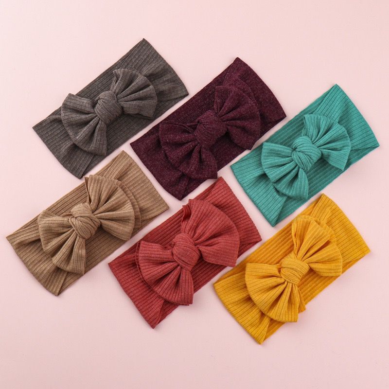 30pc/lot New Ribbed Hair Bow Headbands Solid Bowknot Baby Headband Newborn Knitted Elastic Hair Bands Girls Kid Hair Accessories