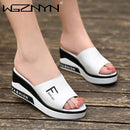 Summer Outdoor Women's Wedges Slippers Slip-On Shoes Woman Flat Peep Toe Breathable Soft Platform Leather Sandals Platform Shoes