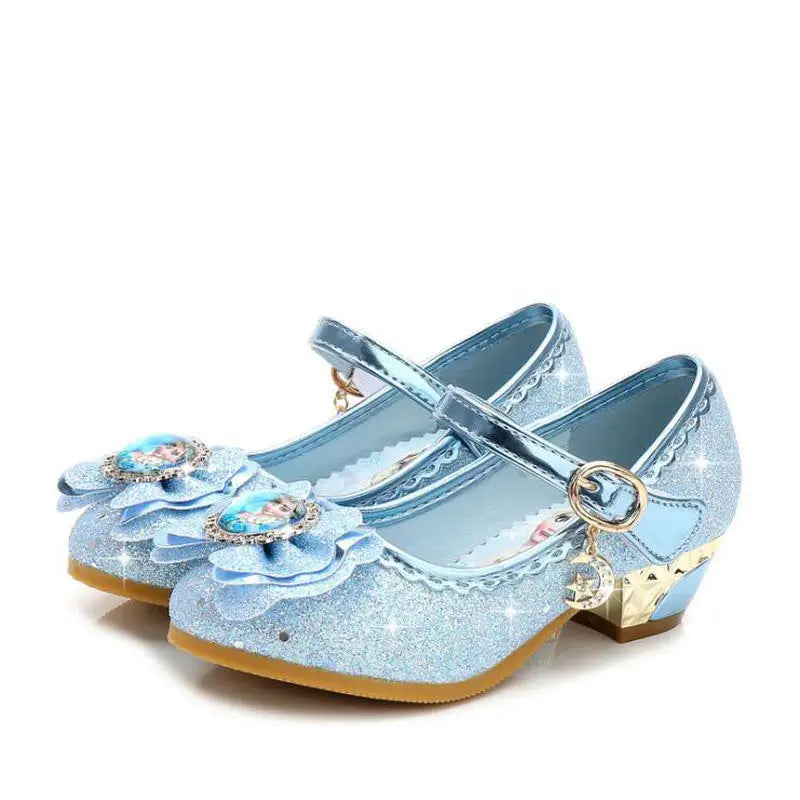 Children Leather Elsa Sandals Child High Heels Girls Princess Summer Anna Shoes Chaussure Enfants Sandals Party Shoes eu 24-36