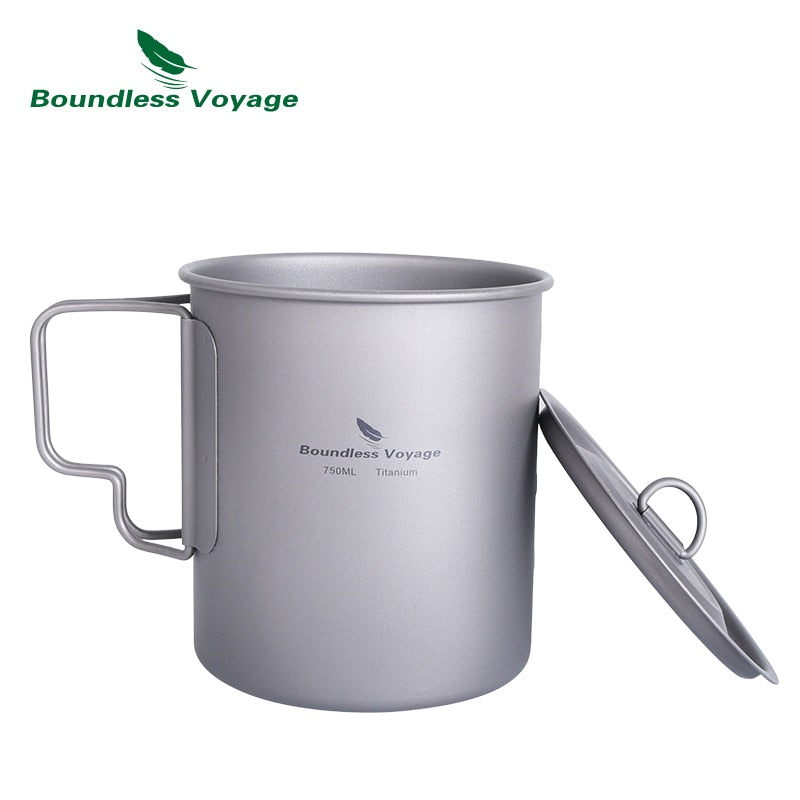 Boundless Voyage Titanium Cup with Lid Folding Handle Outdoor Camping Mug Pot Drinkware 200ml 500ml 750ml 1250ml