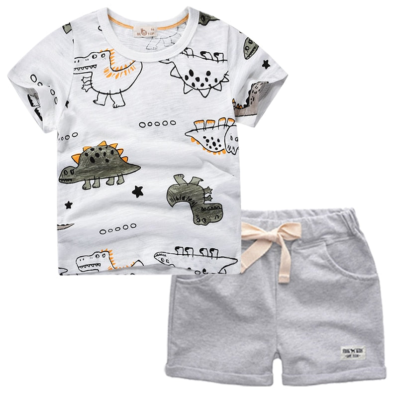 BINIDUCKLING 2021 Summer Toddler Boys Clothes Set Cartoon Dinosaur Printed Cotton T-Shirt Shorts Child Outfits Kids Clothing