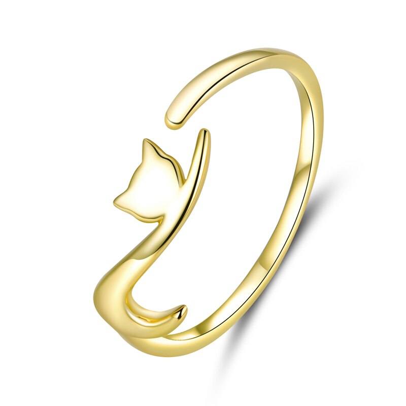 WOSTU 925 Sterling Silver Sticky Cat with Long Tail Finger Ring For Women Adjustable S925 Silver Ring Jewelry Gift CQR220