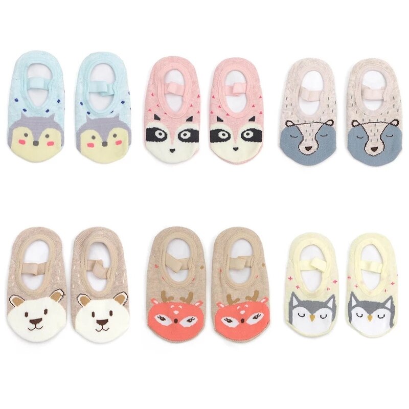 6 Pairs Baby First Walker Floor Socks Spring Summber Autumn Cotton Cartoon Anti-Slip Animal Socks for Newborn Boy Girls 0-3Y