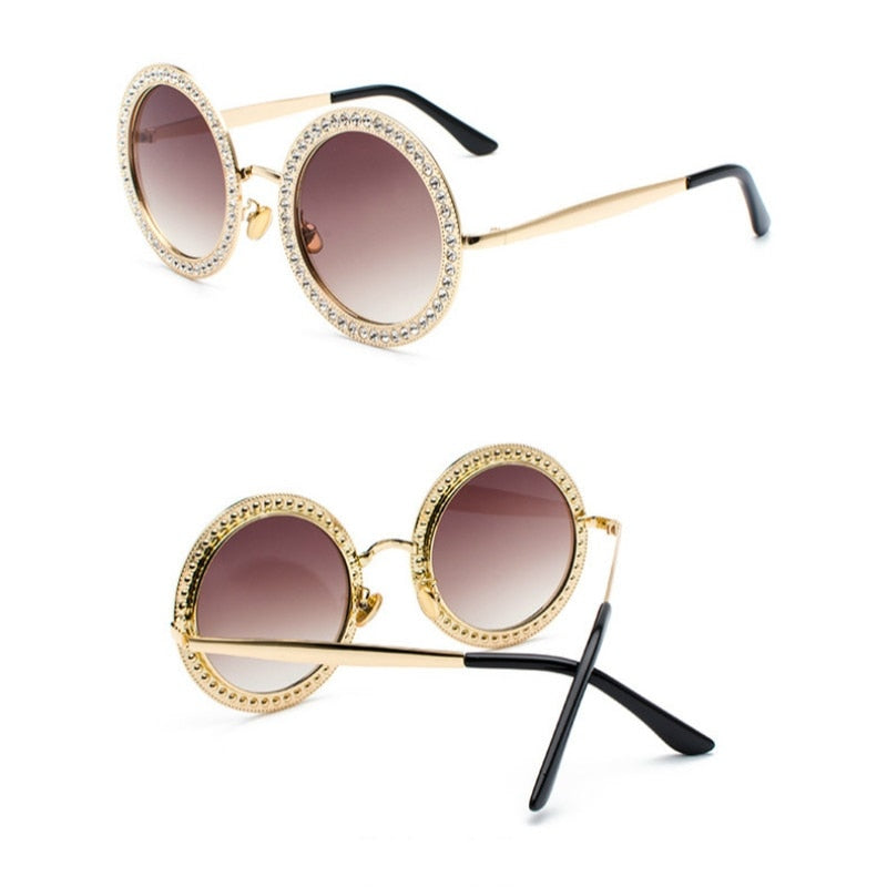 2022 Vintage Sunglasses Women gafas  luxury Brand Inlaid brick Sun glasses oculos de sol mujer oversize Round Big Sunglasses