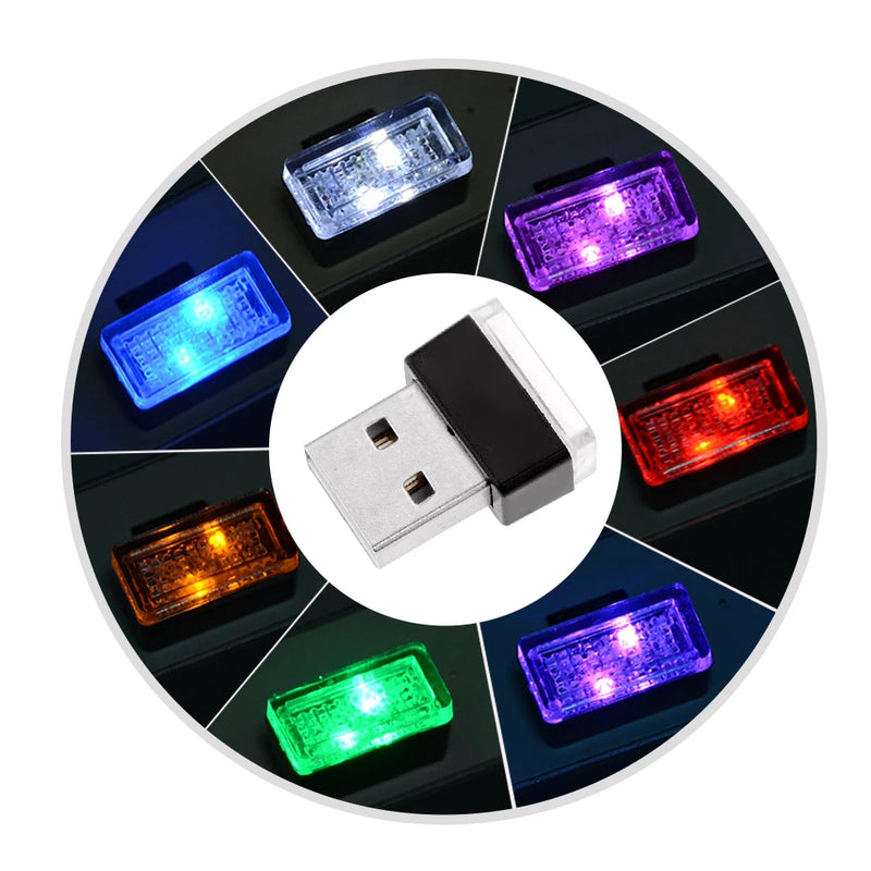 Mini USB Light LED Modeling Car Ambient Light Neon Interior Light Car Jewelry (7 kinds of light colors)