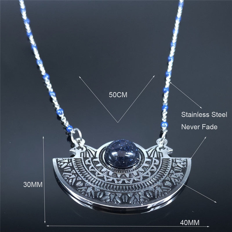 AFAWA Phoenix Bird Stainless Steel Necklace Women Blue Color Natural Stone Statement Necklace Jewelry collar mujer N3312S02