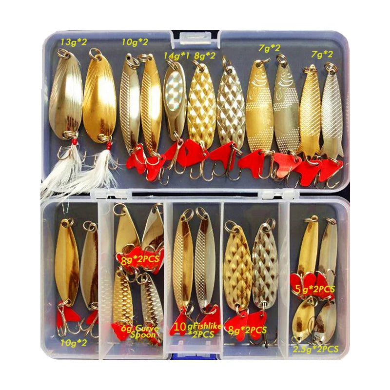 Hot Brilliant Metal Jig Spoon Fishing Lure Set 10/20/25/35pcs Wobblers Kit Pike Spoon Bait Fishing Tackle Pesca Isca Artificial