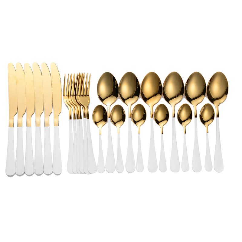 New Tableware Forks Knives Spoons Stainless Steel Golden Cutlery Set Silverware Set Gold 24 Pcs Stainless Steel Cutlery Complete