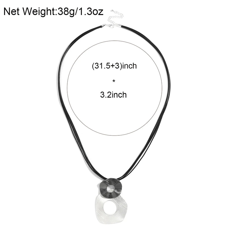 ALLYES Irregular Hollow Metal Circles Pendant Necklaces for Women Fashion Sweater Chain Long Leather Necklace Female Jewelry