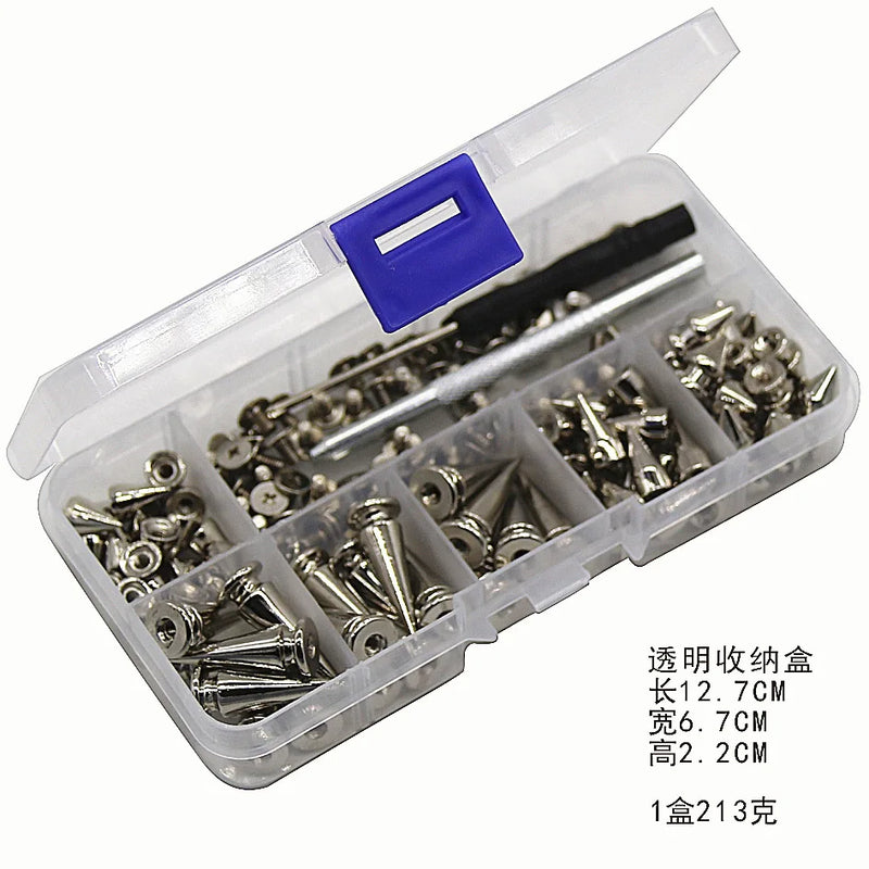 180/80 Sets Punk Rivet Screw Back Studs and Spikes Kit with Tools Leather Craft Bullet Cone DIY for Leather collar Bracelet