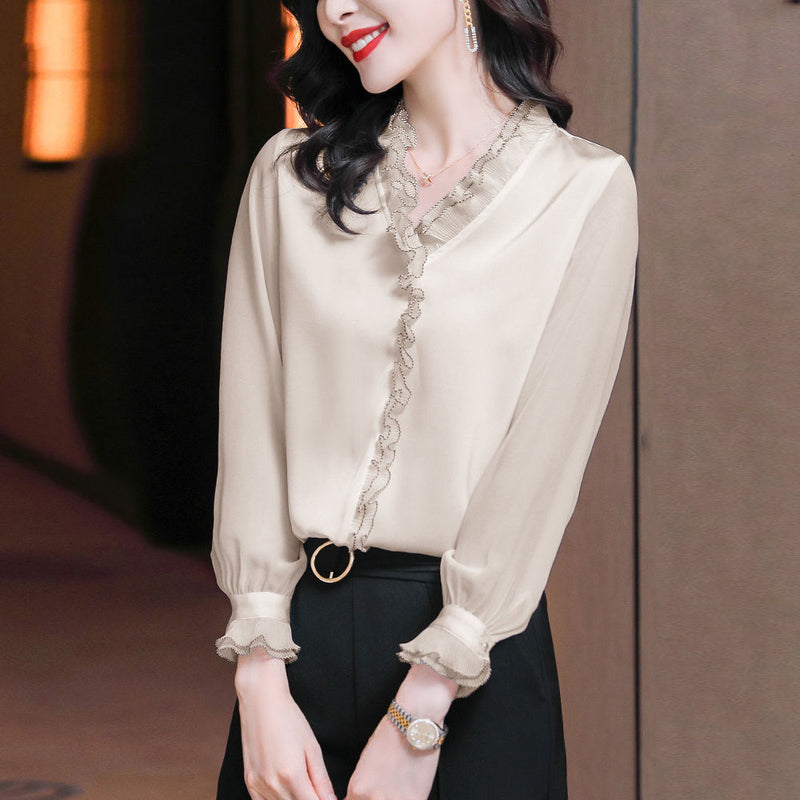 Lace Ruffles Chiffon Shirts Women&