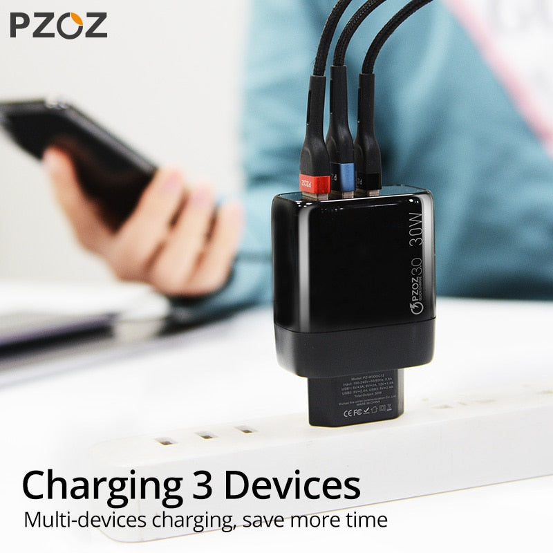 PZOZ USB Type C Charger 30W Fast Charging QC 3.0 PD 20W Quick Charge LED Display For iPhone 14 13 12 Pro Max Plus Samsung Xiaomi