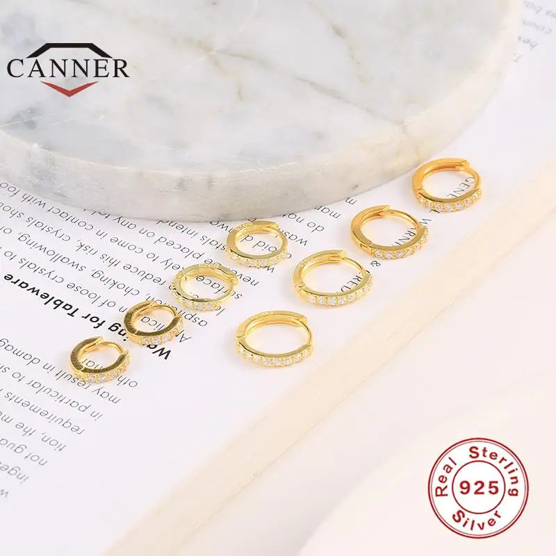 CANNER Real 925 Sterling Silver Ear Hoop Piercing Earrings for Women 6mm 7mm 8mm 9mm Geometric Round Huggie Earings Fine Jewelry