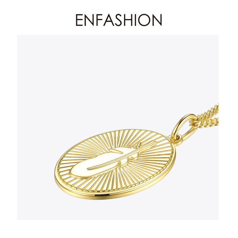 ENFASHION Metal Feather Choker Necklace Women Gold Color Stainless Steel Pendant Necklace Fashion Femme Jewelry Naszyjnik P3044