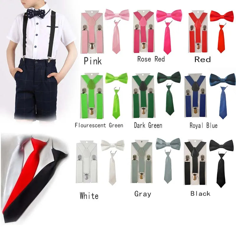 Party Adjustable 3pcs Suspenders Girls Y Back Children Ties Bow Tie Set Elastic Kids Necktie Braces Bowties Boys