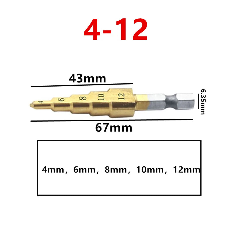 3-12mm 4-12mm 4-20mm HSS Straight Groove Step Drill Bit Titanium Coated Wood Metal Hole Cutter Core Drilling Tools Set