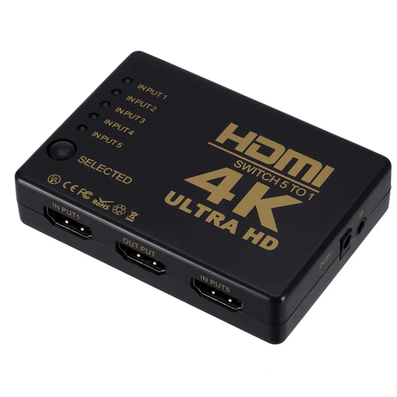 4K 2K 5x1 HDMI Cable Splitter HD 1080P Video Switcher Adapter 5 Input 1 Output Port HDMI Hub for Xbox PS4 DVD HDTV PC Laptop TV