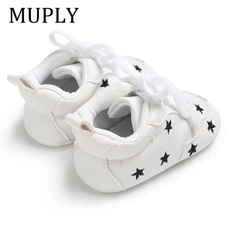 Newborn Print Heart Star Baby Sneaker PU Leather Baby Boys Girls First Walkers Soft Sole Infant Toddler Baby Shoes For 0-18M