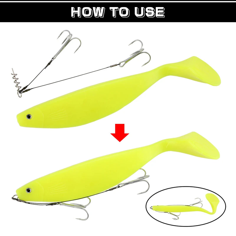 Spinpoler Corkscrew Pike Rig Stinger Fishing Hook For Soft Lure Super Sharp Double Treble Hooks 2 1 1/0 2/0 Wire Line Tackle