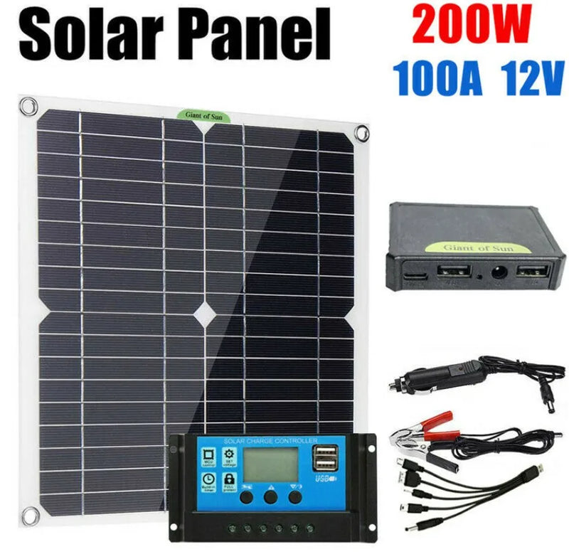 200 Watt Solar Panel Kit Portable Dual-USB with LCD Solar Controller 12V Folding Battery Charger with Controller Caravan Boat