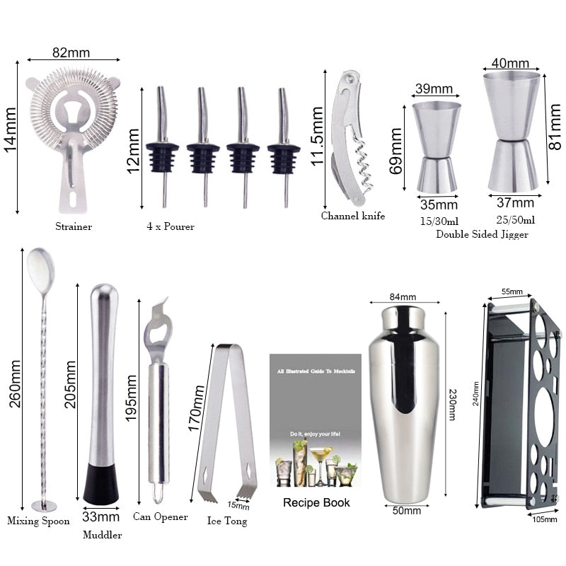 Boston Cocktail Shaker Mixer Kit Bar Bartender 750/600ml 550ML Stainless Steel Glass Shakers Spoon Pourer Straw Ice Tong Tools